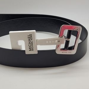 Michael Michael Kors Black szL Synthetic Leather Belt w/Silver Buckle